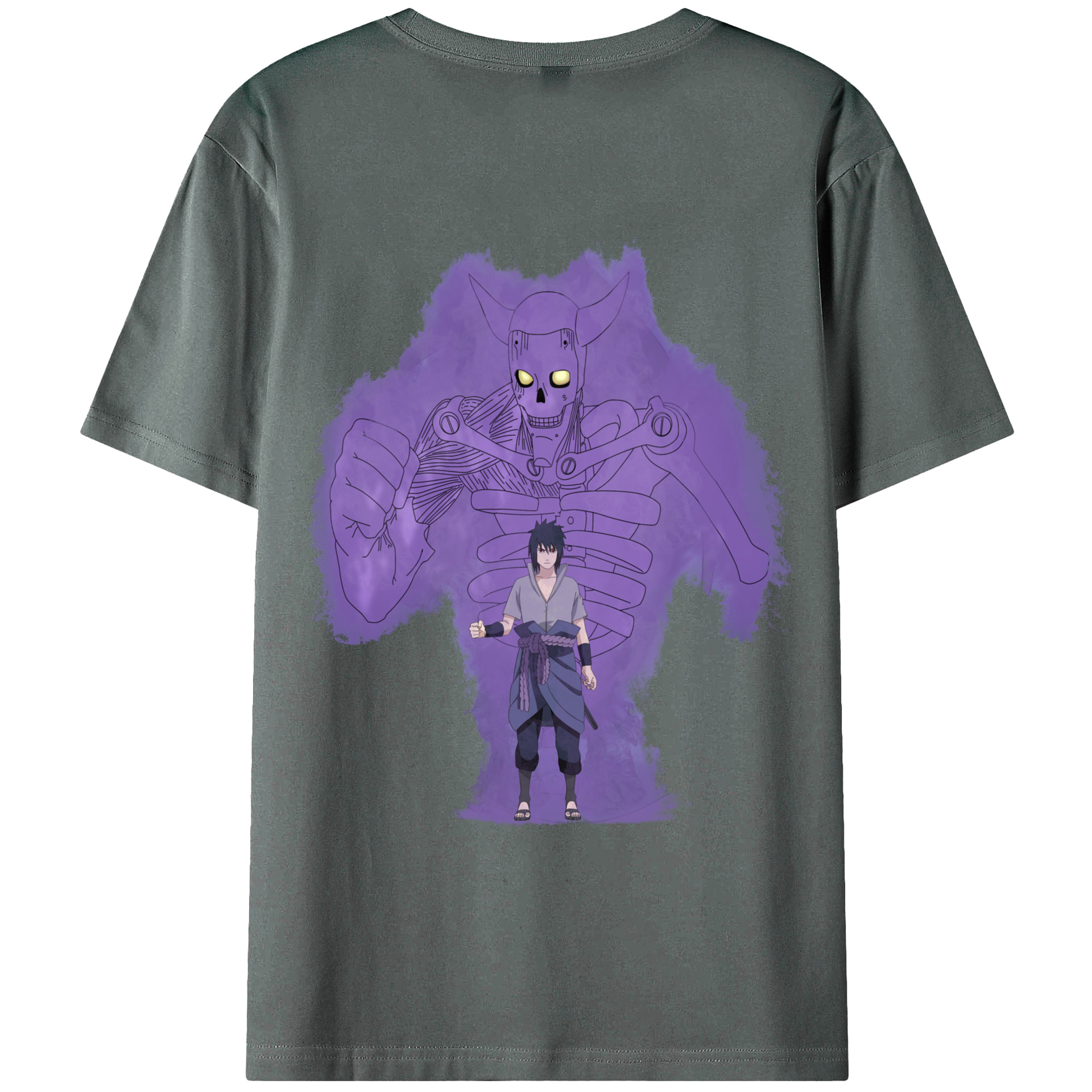 （画像用） NARUTO -ナルト- うちは サスケ Uchiha Sasuke 綿100％ メンズ半袖Tシャツ（バックプリント） 通気性